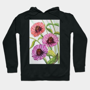 Zinnia  Flowers Watercolor Painting Hoodie